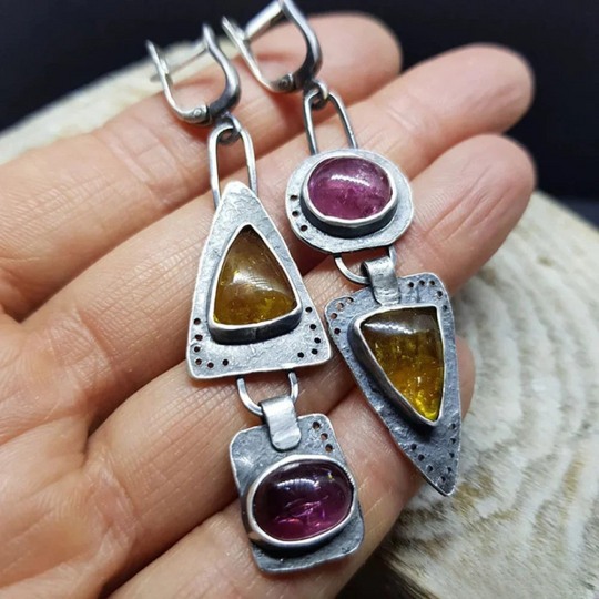 Josephine – Bohemian Dual Gemstone Dangle Earrings