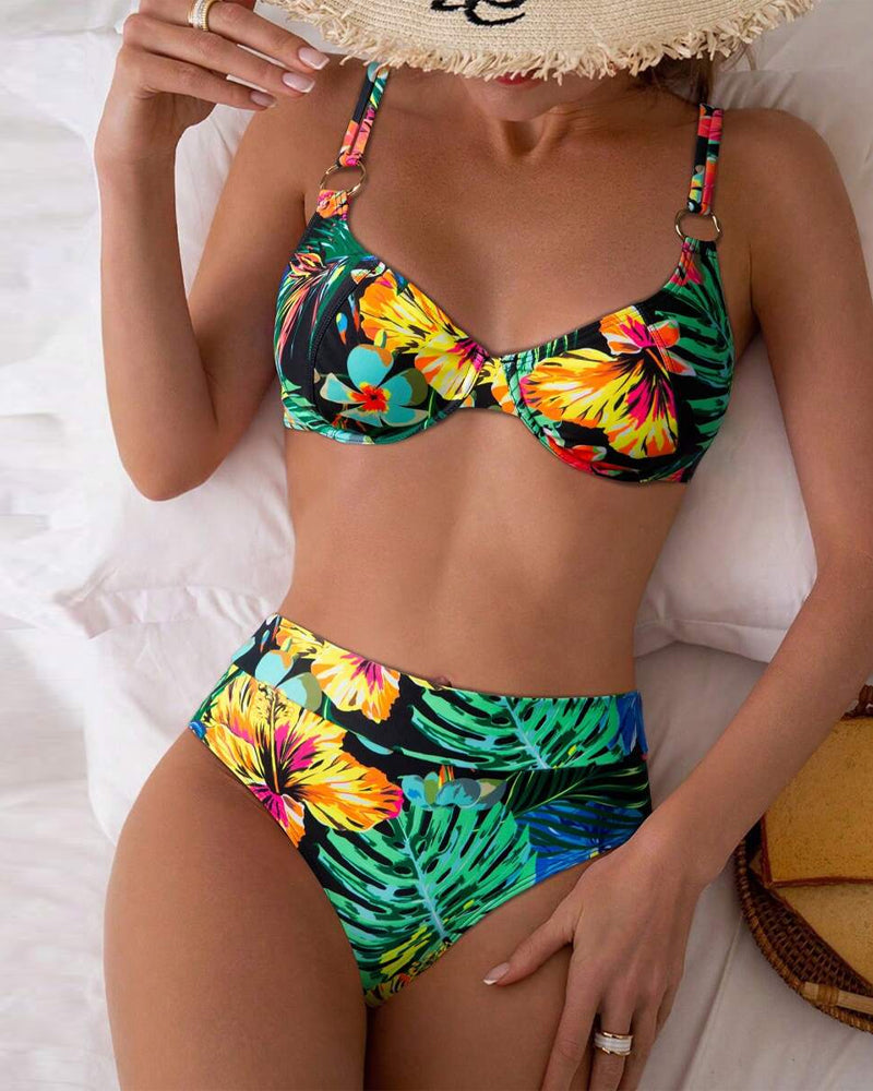 Regina – Tropical Garden High-Waist Bikini Set