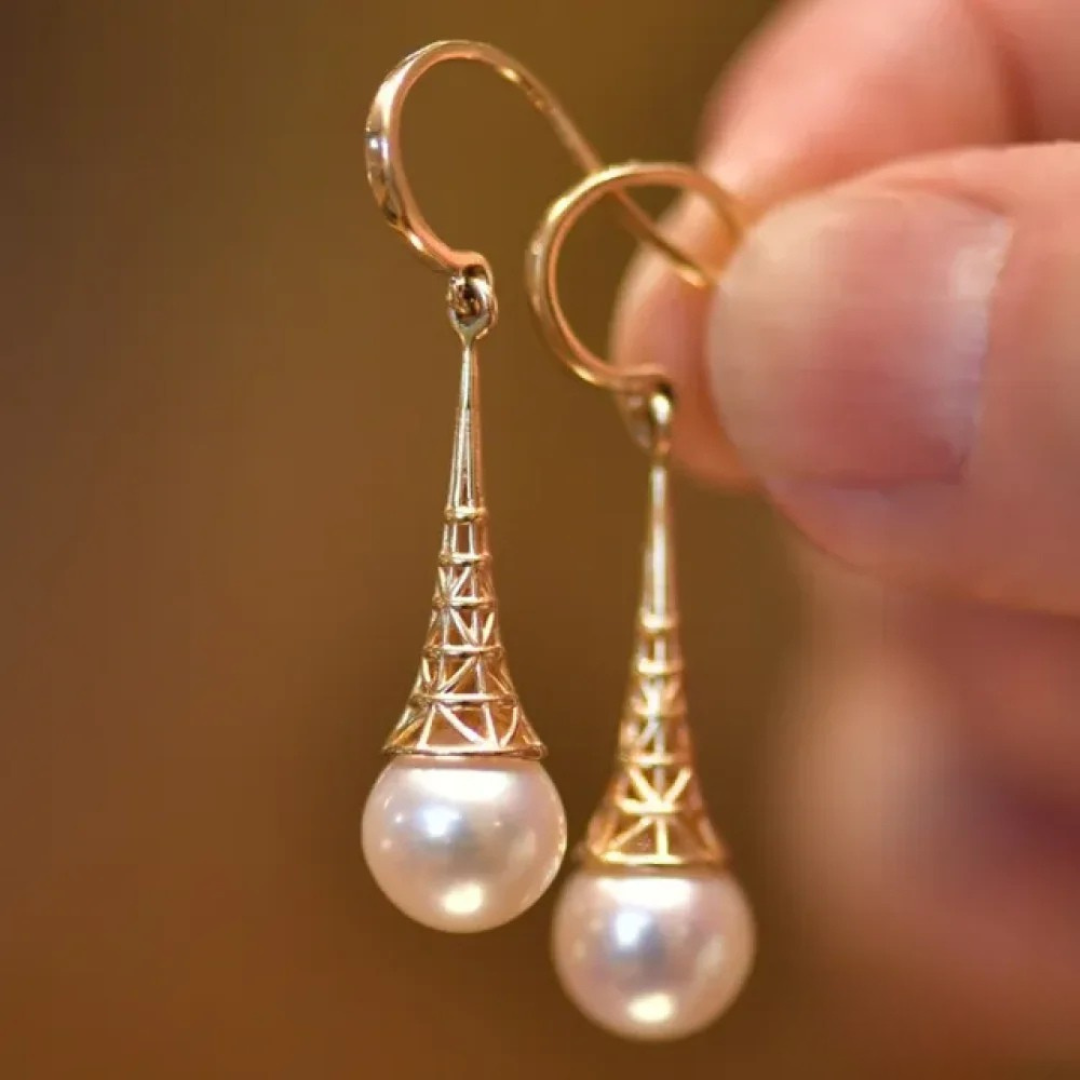 Elancé – Gold Filigree Pearl Drop Earrings