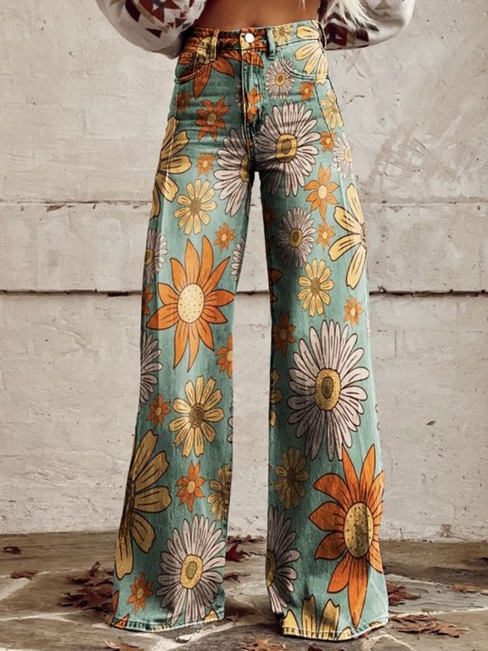 Lois - Retro Bloom Wide-Leg Pants for Women