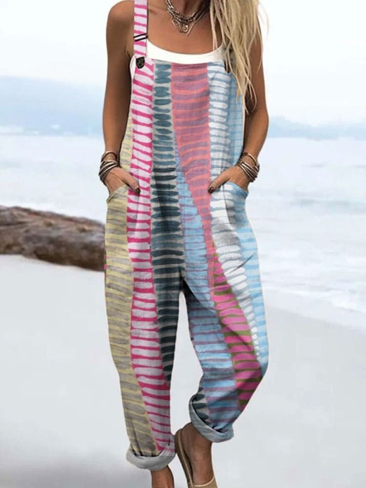 Nireya — Wave Stripe Boho Overalls for Women