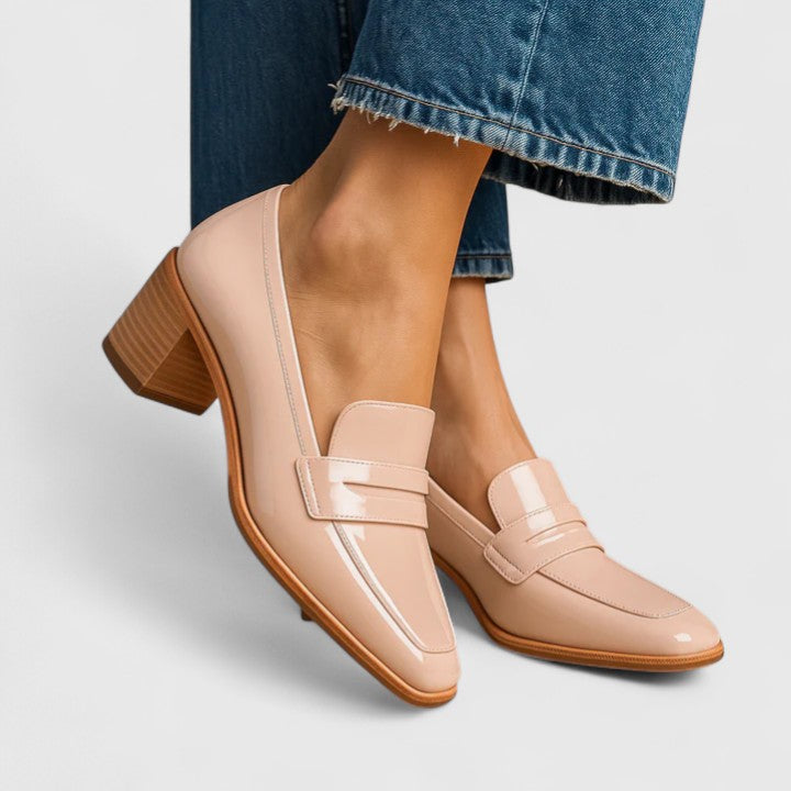 Christa – Elegant Nude Patent Leather Loafers for Women