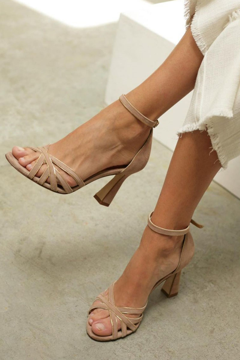 Elviera | Round Toe Patchwork Sandals with Thin Heel