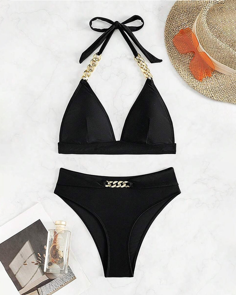 Khioniya – Chain Detail High-Waist Bikini Set for Women