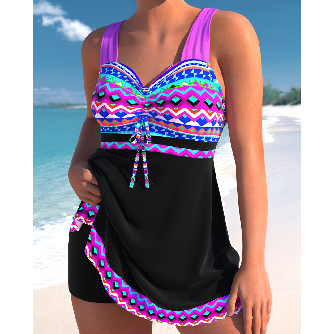 Lurleen – Tribal Trim Tankini Dress for Women
