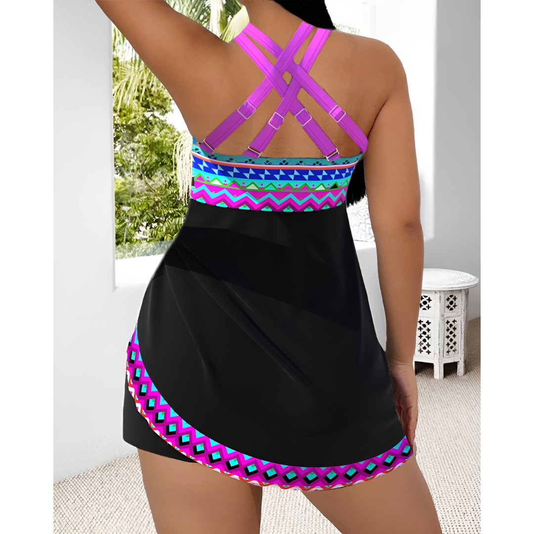 Lurleen – Tribal Trim Tankini Dress for Women