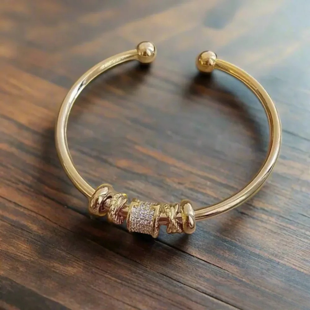 Hazel – Gold Charm Open Cuff Bracelet