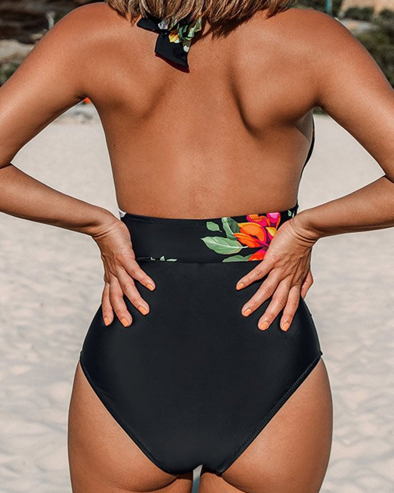 Katya – Floral Halter One-Piece Swimsuit for Women