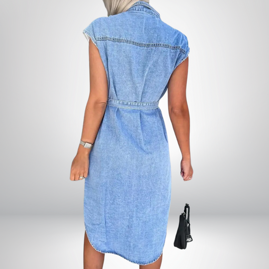 Levrina – Sleeveless Belted Denim Shirt Dress for Women