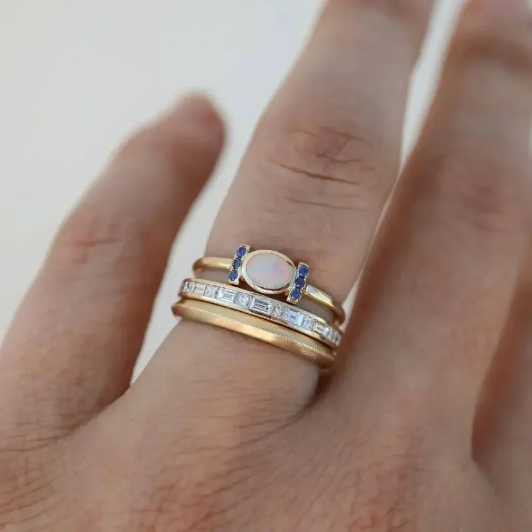 Vintage Gold Opal Rings Set
