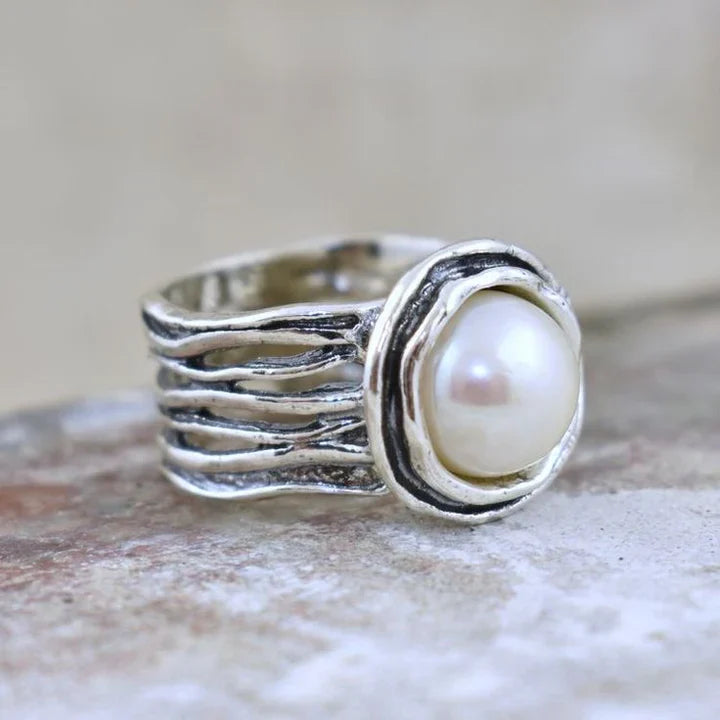 Alayah – Silver Pearl Statement Ring for Women