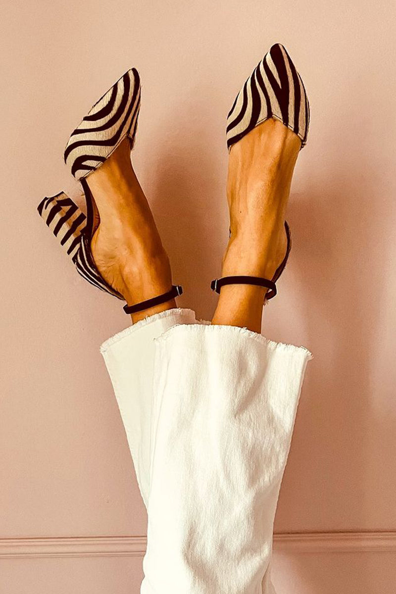 Zebrina | Mid-Heel Sandals with Strap and Zebra Print