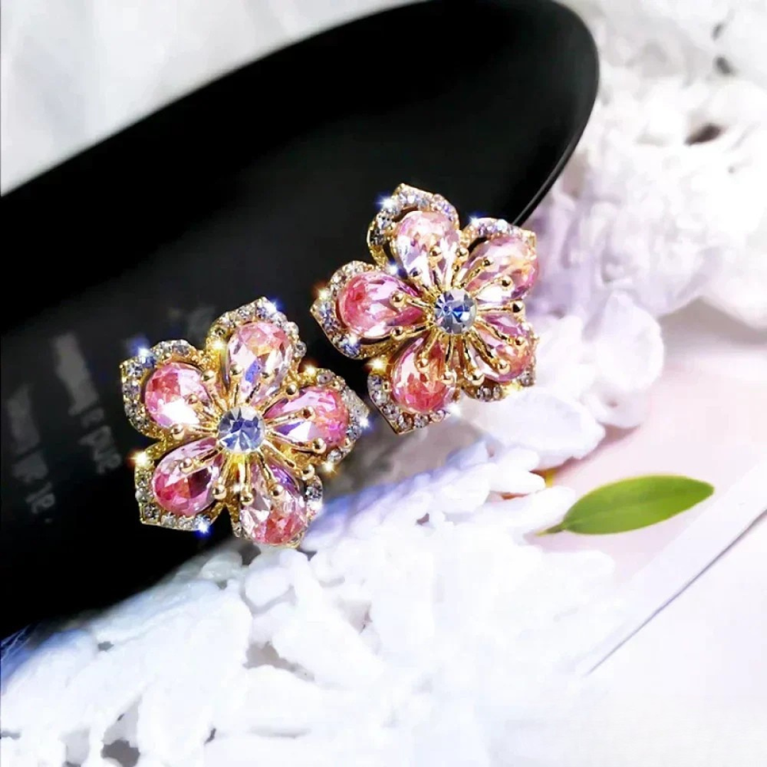 Lourna – Pink Blossom Crystal Stud Earrings