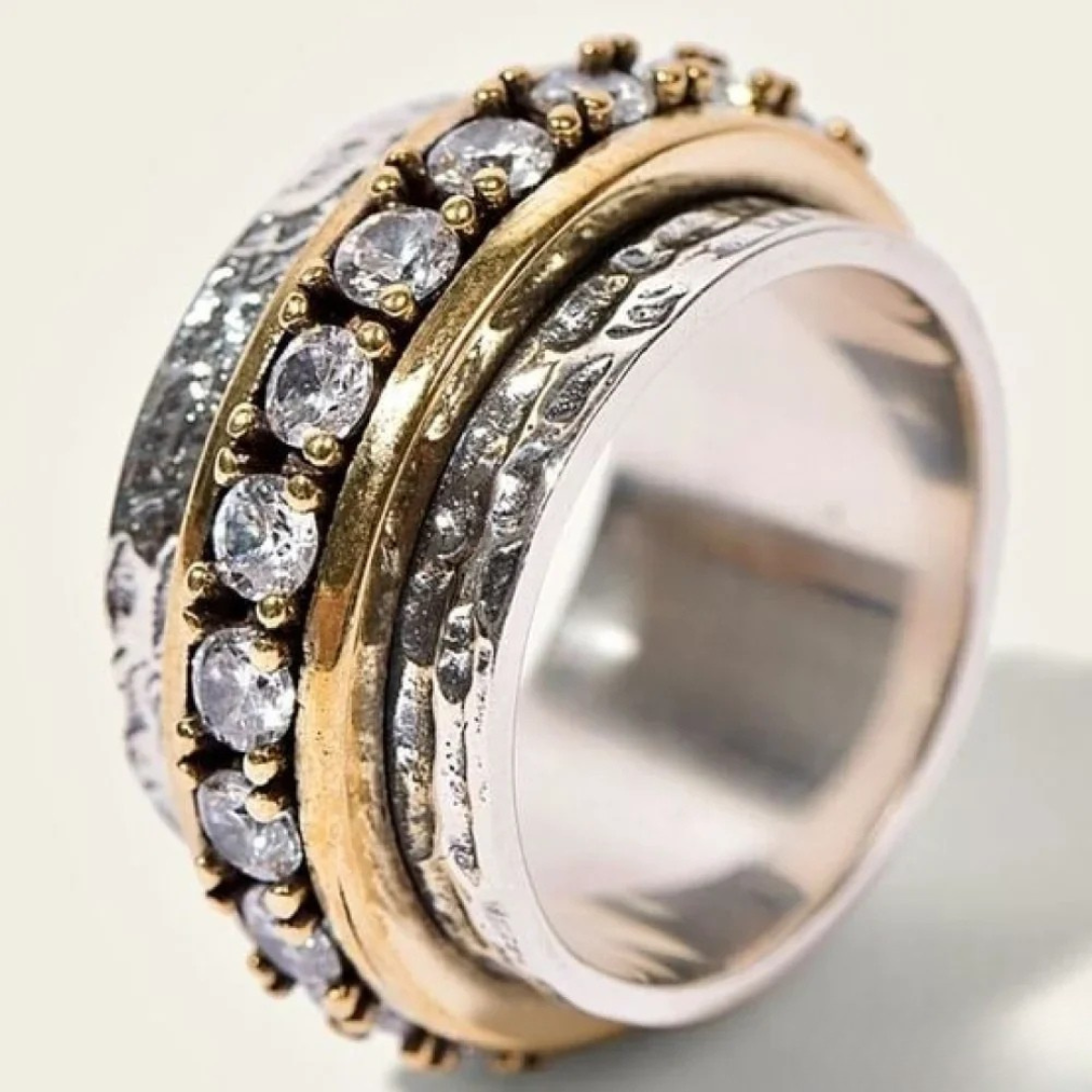 Vintage Set Zirconia Gold and Silver Ring