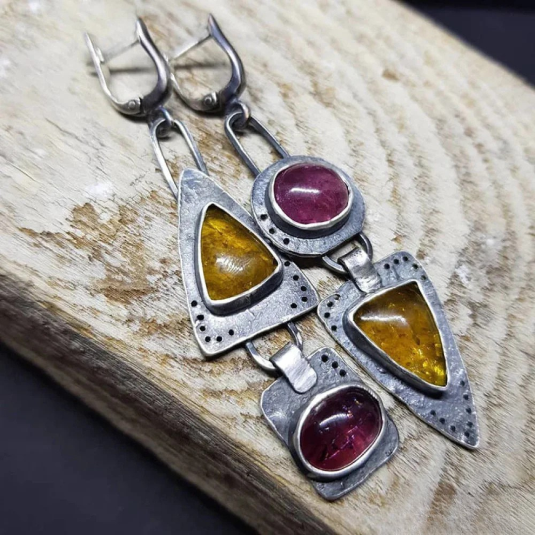 Josephine – Bohemian Dual Gemstone Dangle Earrings