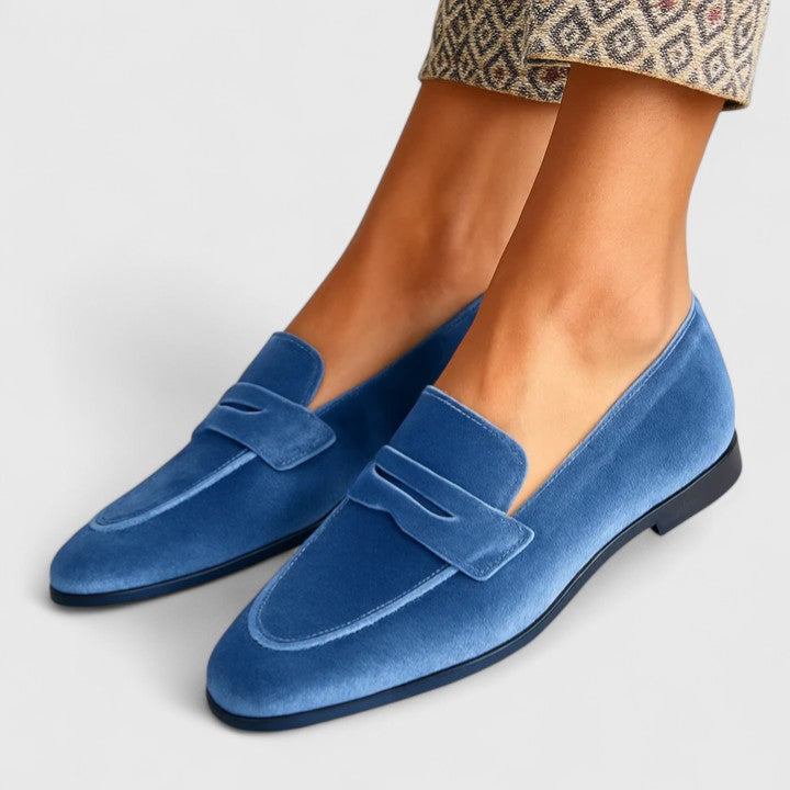 Tatyana – Luxurious Blue Velvet Loafers for Women