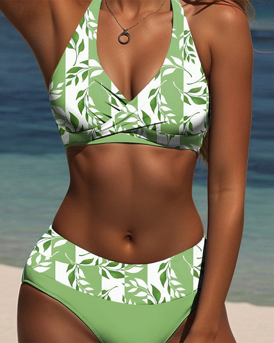 Jasna – Leaf-Print Halter Bikini for Women
