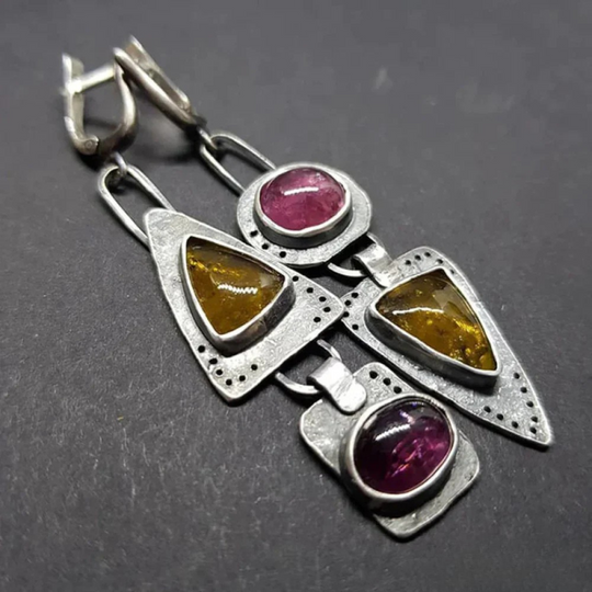 Josephine – Bohemian Dual Gemstone Dangle Earrings