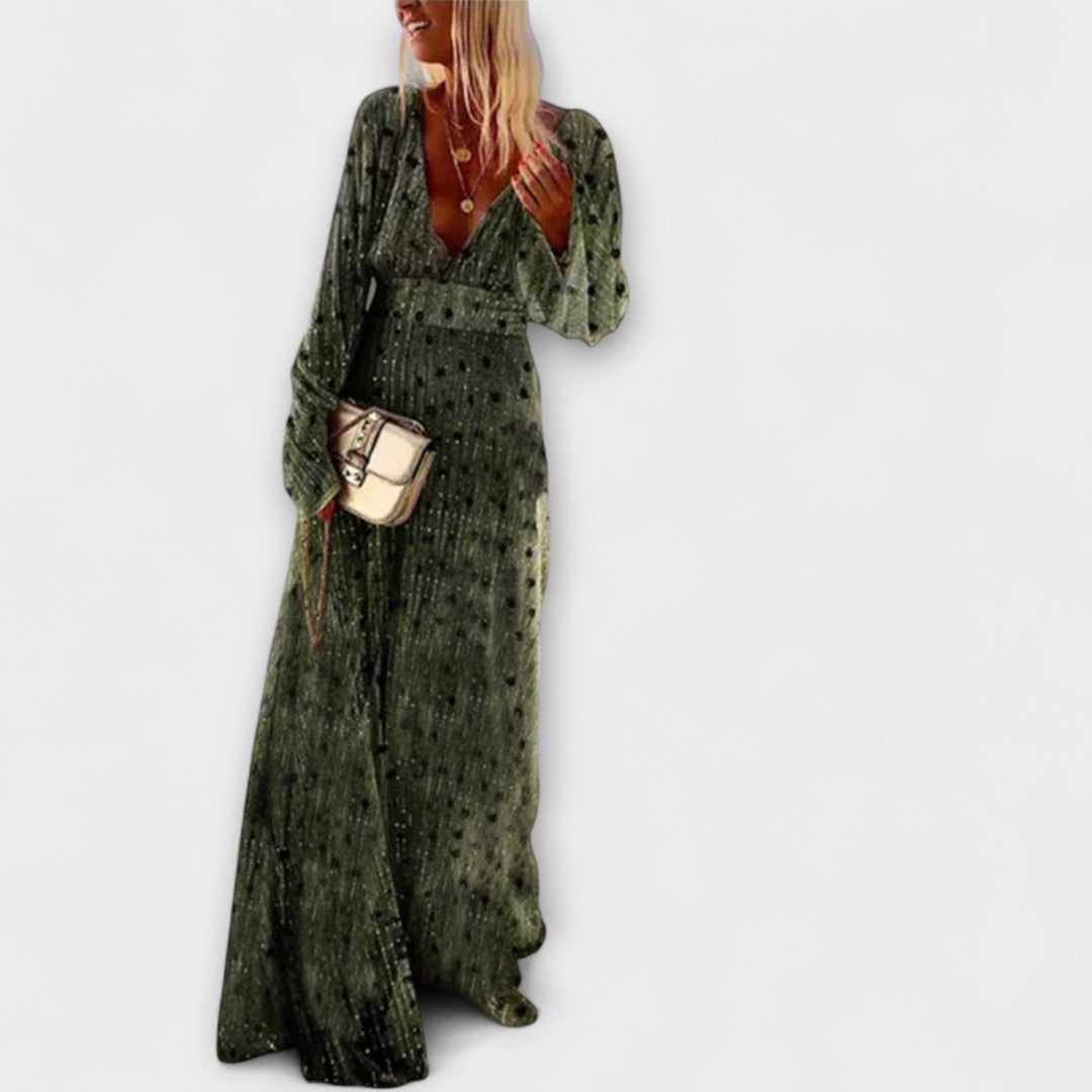 Milenara – Polka Dot Back Cut-Out Dress in Olive