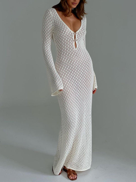 ISABELLA | Long-sleeved long dress with open back