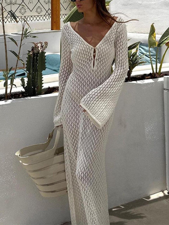 ISABELLA | Long-sleeved long dress with open back