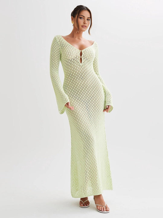 ISABELLA | Long-sleeved long dress with open back