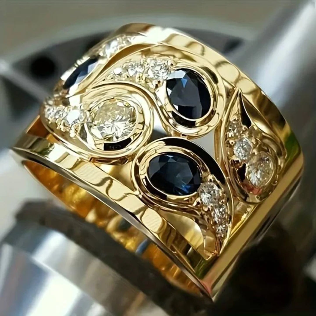 Meadow – Gold Sapphire & Diamond Statement Ring for Women