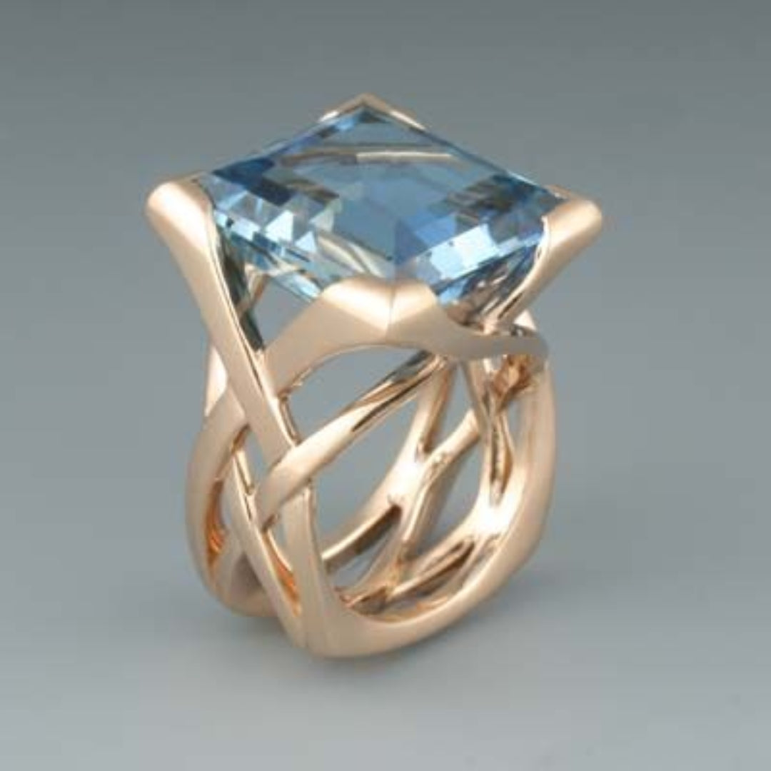 Payton – Gold Blue Topaz Statement Ring for Women