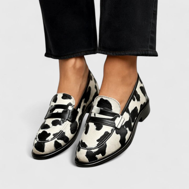 Kristian – Eye-Catching Cow-Print Leather Loafers for Women