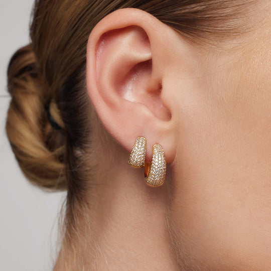 Joely – Gold Pavé Tapered Hoop Earrings