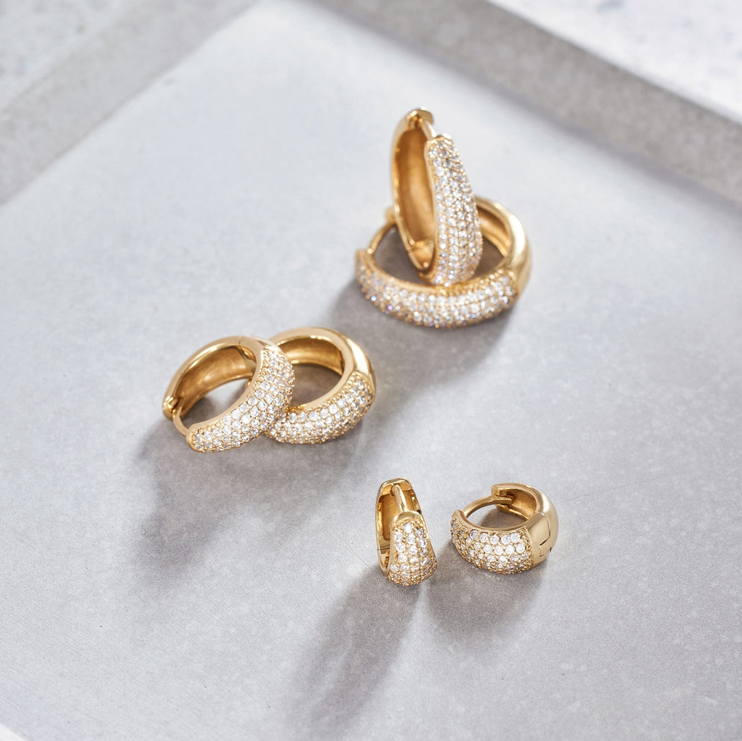 Joely – Gold Pavé Tapered Hoop Earrings