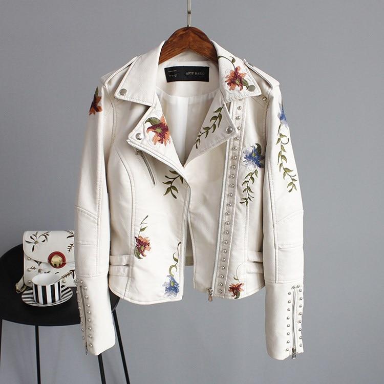 Jessa – Floral Embroidered Faux Leather Jacket for Women