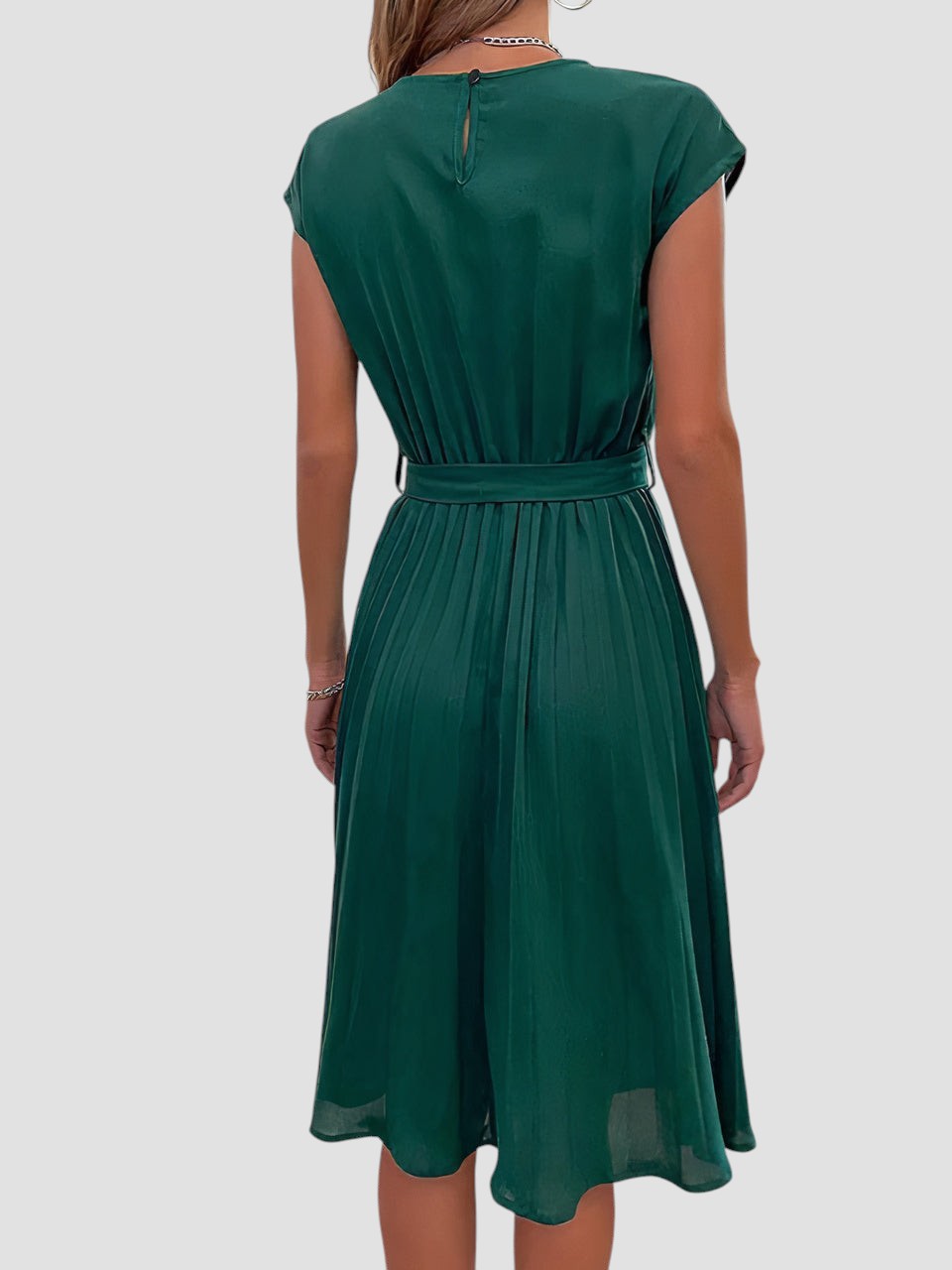 Jami – Pleated Midi Dress with Waist Tie for Women