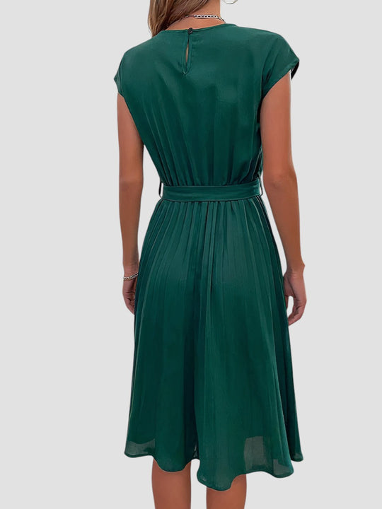 Jami – Pleated Midi Dress with Waist Tie for Women