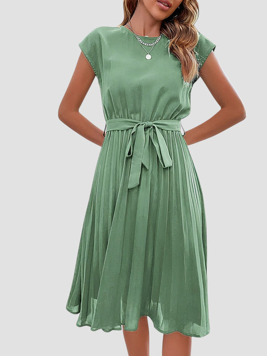 Jami – Pleated Midi Dress with Waist Tie for Women