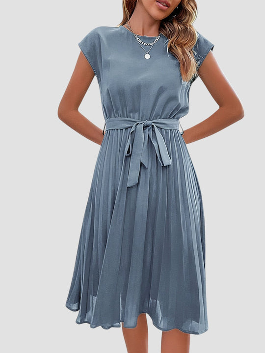 Jami – Pleated Midi Dress with Waist Tie for Women