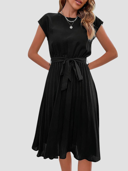 Jami – Pleated Midi Dress with Waist Tie for Women