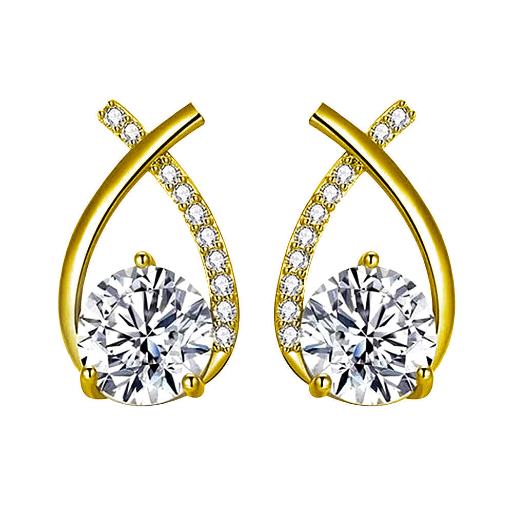 Minnie – Teardrop Gold & Crystal Stud Earrings for Women