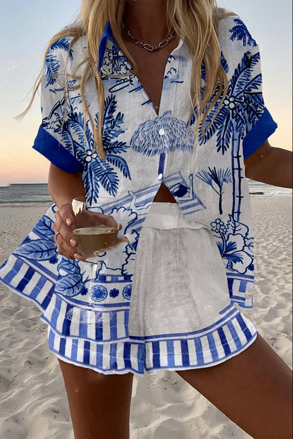 AegeanBreeze – Blue & White Coastal Set for Women