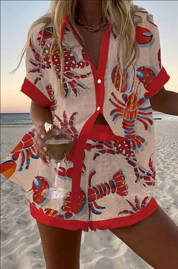 CoralClaw – Lobster Print Beach Set for Women