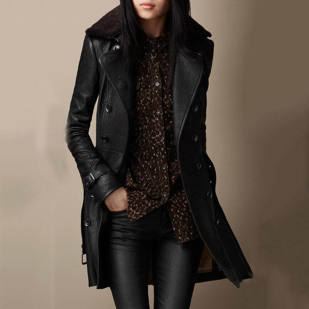 Lilia – Double-Breasted Leather Trench Coat for Women