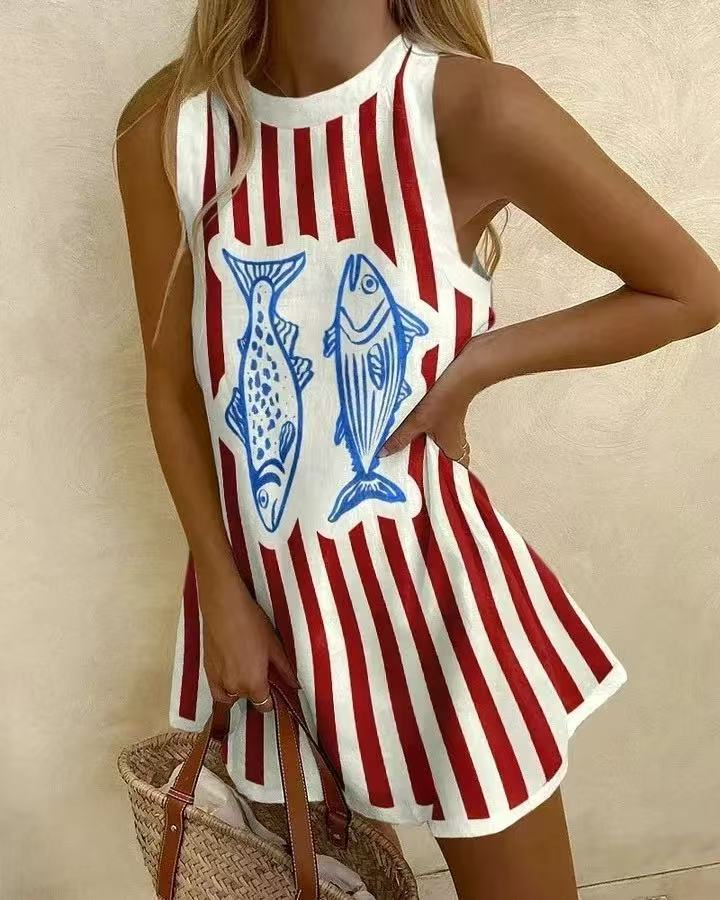 MaréStripe – Nautical Fish Print Dress for Women