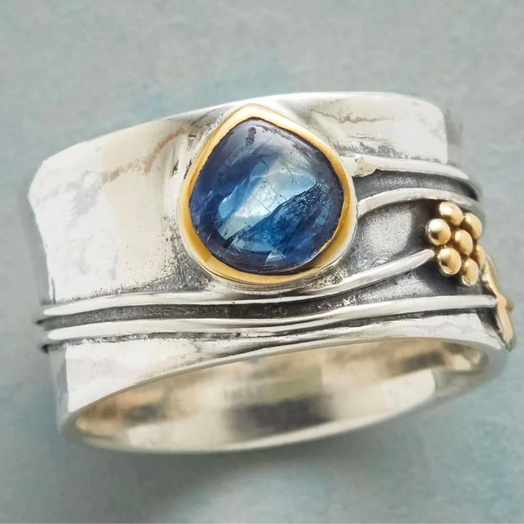 Raya – Silver & Gold Sapphire Statement Band Ring for Women