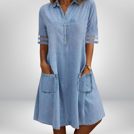 Lenoria – Pocket Detail A-Line Denim Dress for Women