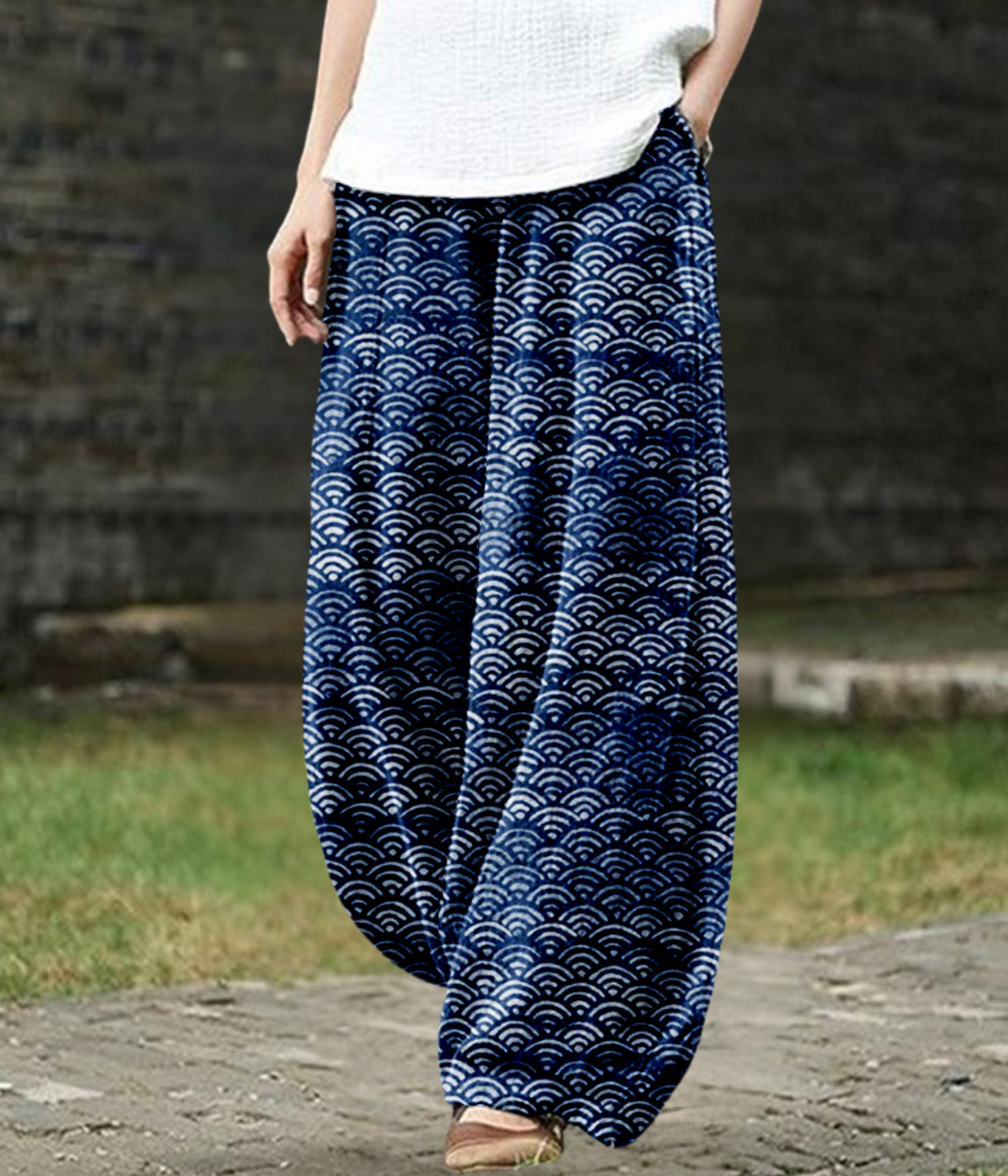 Marina – Ocean Wave Wide-Leg Boho Trousers for Women