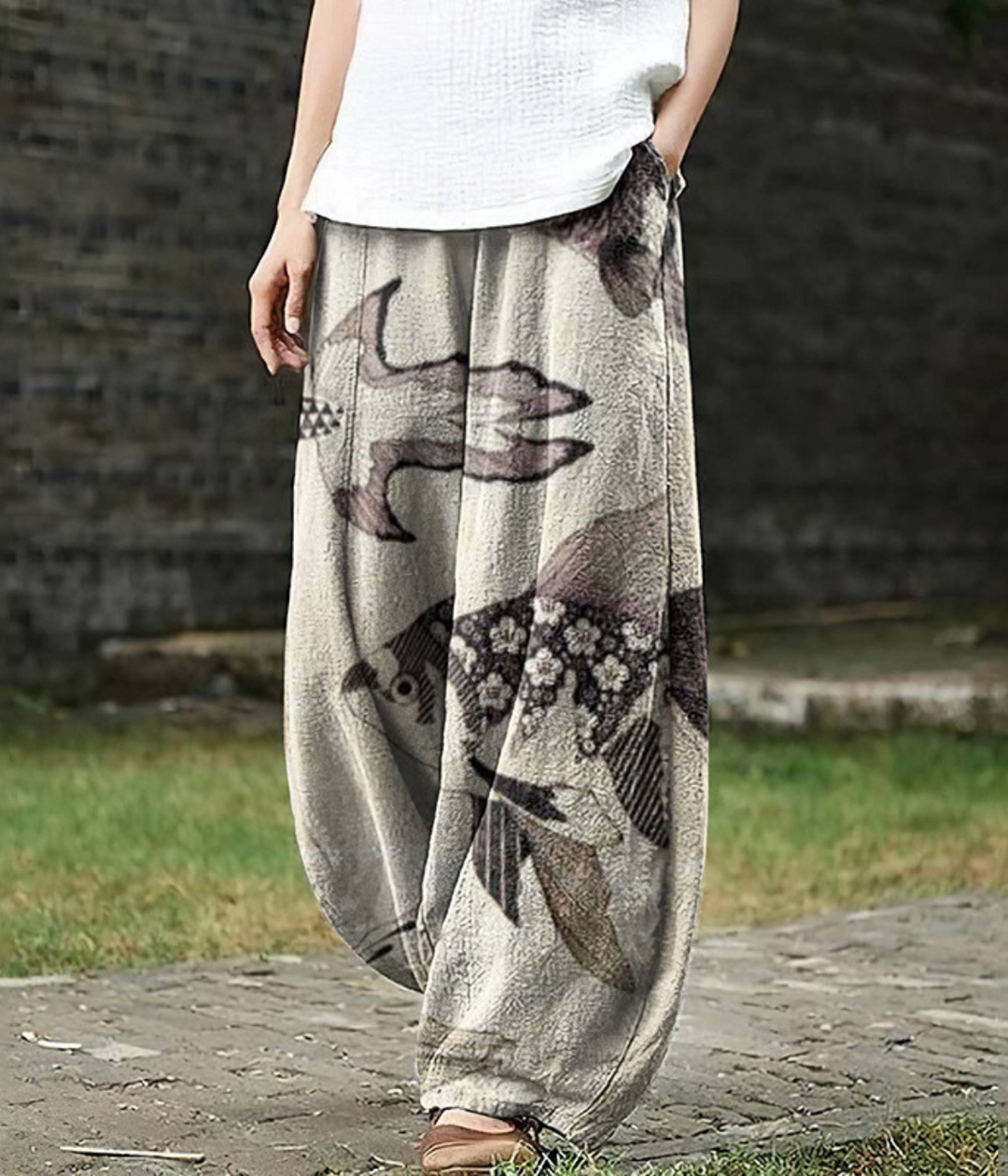 Brett – Artistic Nature Print Boho Trousers for Women