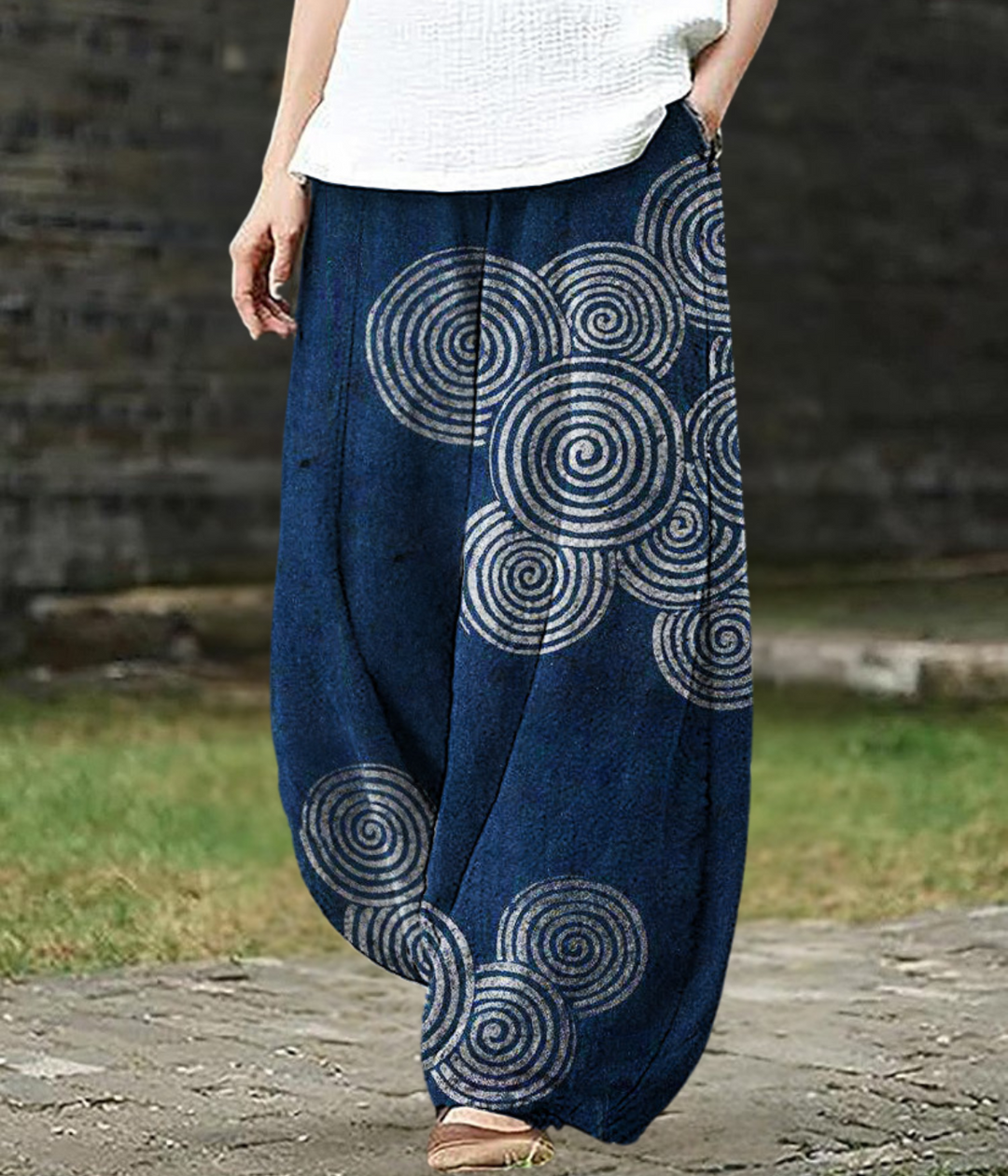 Charisma – Bohemian Spiral Print Linen Trousers for Women