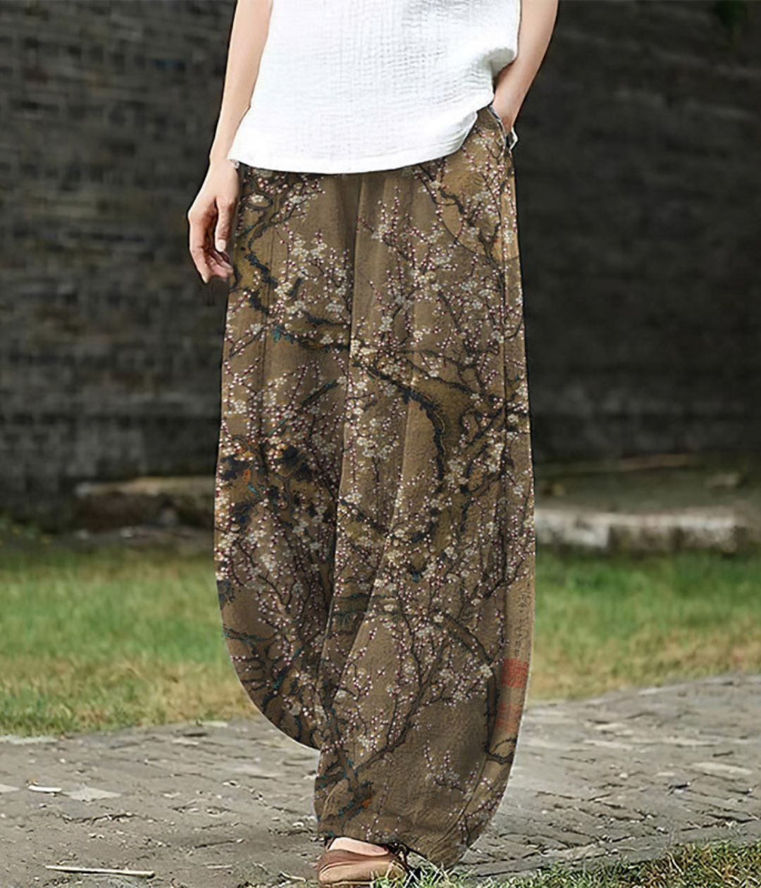 Kitty – Earth Blossom Wide-Leg Linen Trousers for Women