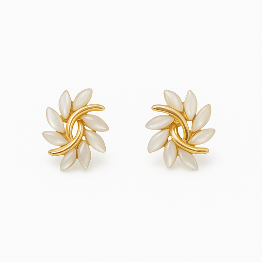 Luxury Earrings of White Opal in Gold