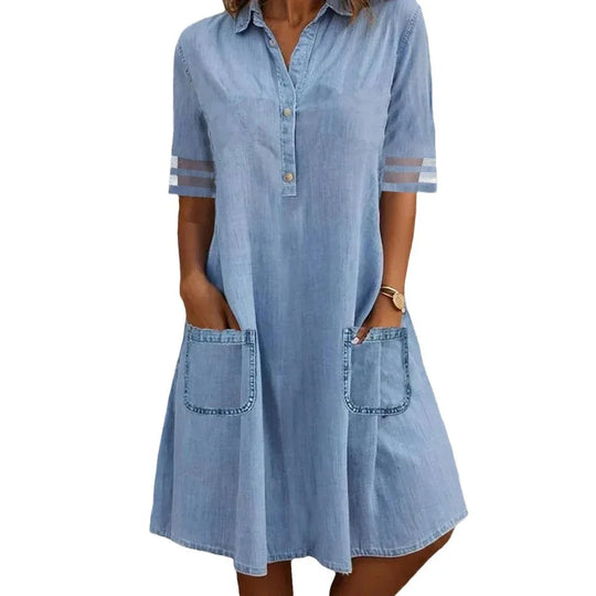 Lenoria – Pocket Detail A-Line Denim Dress for Women
